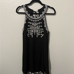 Coco + Carmen Black and White Embroidered Mini Swing Dress